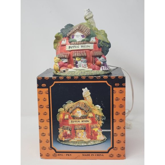 Ceramic Halloween House Pumpkin Hollow Orange Mouse Ghost‎ Cottage Decoration - Picture 1 of 10